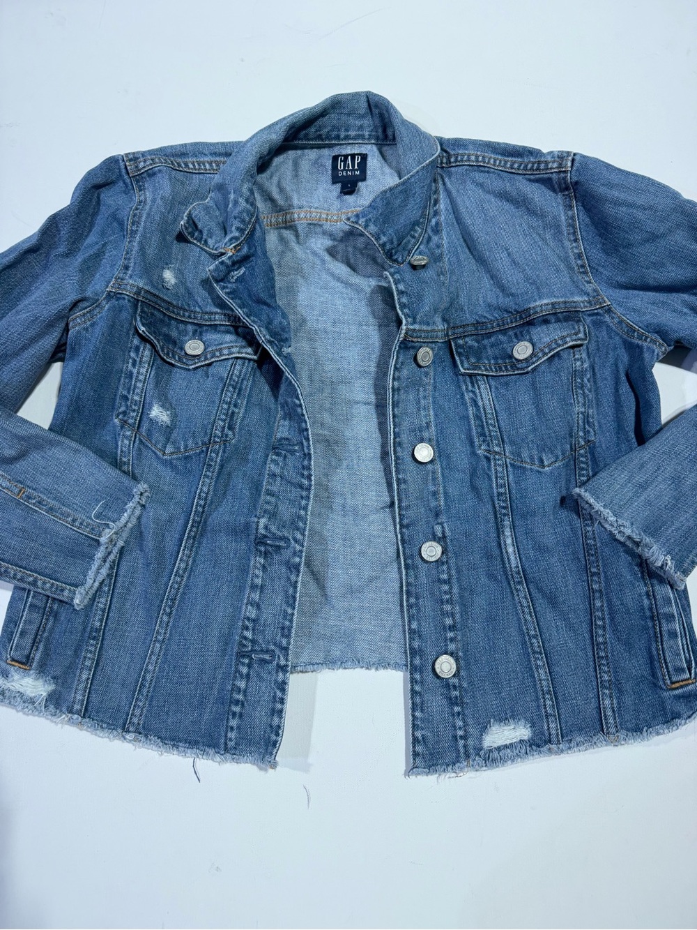 GAP Women's Distressed Denim Jacket - Blue